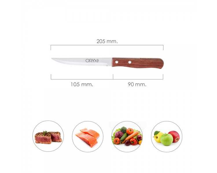 Cuchillo Montana Multiusos Hoja Lisa Acero Inoxidable 11 cm. Mango Madera (Blister 3 piezas)