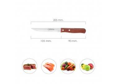 Cuchillo Montana Multiusos Hoja Lisa Acero Inoxidable 11 cm. Mango Madera (Blister 3 piezas)
