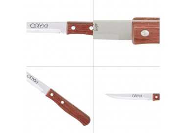 Cuchillo Montana Multiusos Hoja Lisa Acero Inoxidable 11 cm. Mango Madera (Blister 3 piezas)