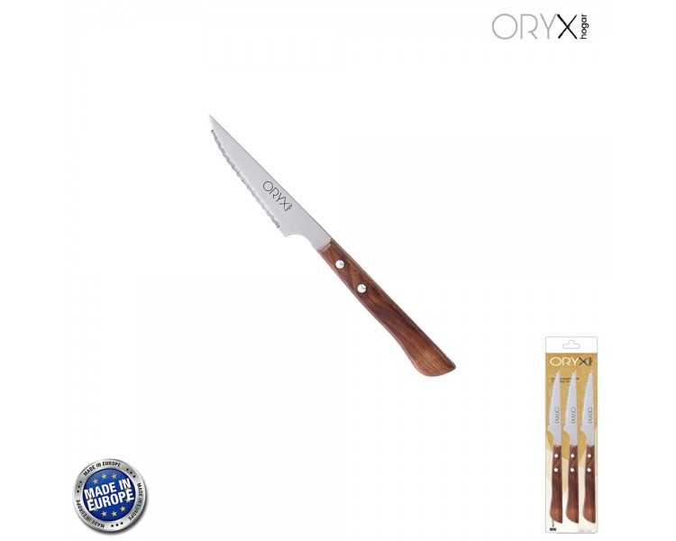 Cuchillo Montana Chuletero Hoja Acero Inoxidable 9 cm. Mango Madera (Blister 3 Piezas)