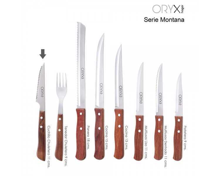 Cuchillo Montana Chuletero Hoja Acero Inoxidable 9 cm. Mango Madera (Blister 3 Piezas)