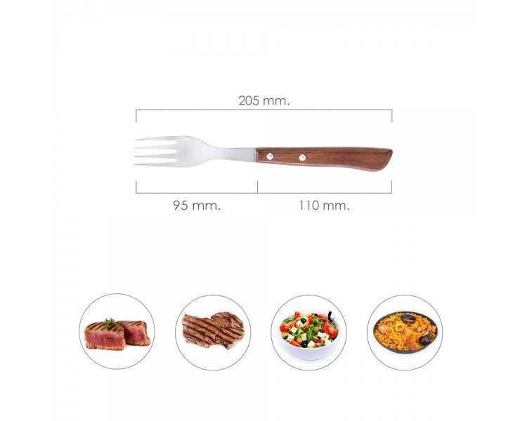Tenedor Montana Chuletero Acero Inoxidable 9 cm. Mango Madera (Blister 3 Piezas)
