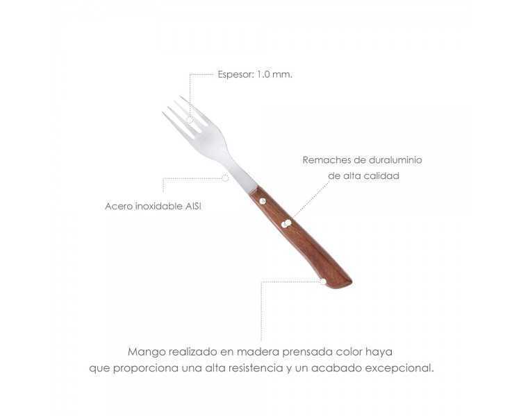 Tenedor Montana Chuletero Acero Inoxidable 9 cm. Mango Madera (Blister 3 Piezas)