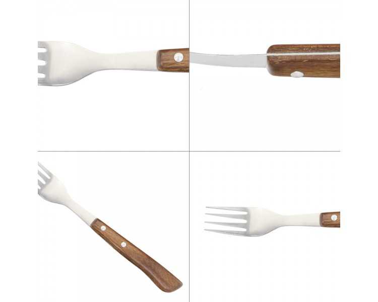 Tenedor Montana Chuletero Acero Inoxidable 9 cm. Mango Madera (Blister 3 Piezas)