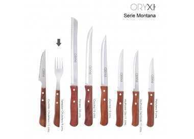 Tenedor Montana Chuletero Acero Inoxidable 9 cm. Mango Madera (Blister 3 Piezas)