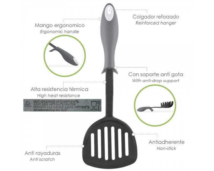 Espatula Rasera Cocina Nylon Con Mango Antigotas Engomado 34,5 x 11 cm.