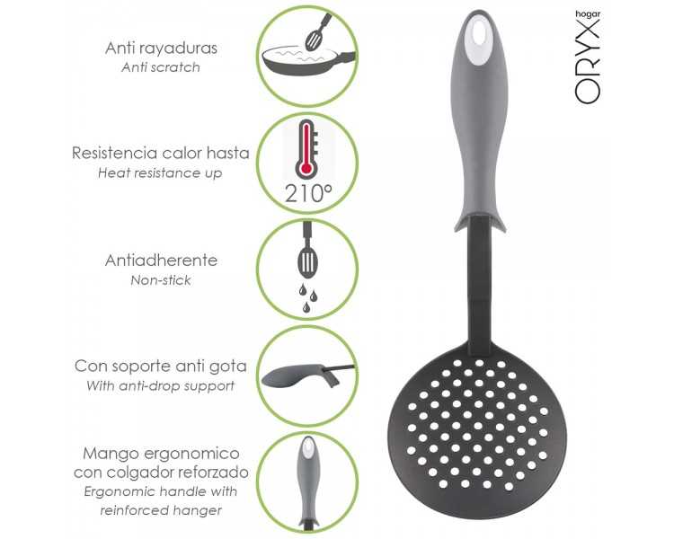 Espumadera Cocina Nylon Con Mango Antigotas Engomado 35 x 11,7 cm.
