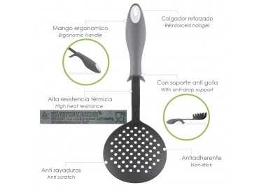 Espumadera Cocina Nylon Con Mango Antigotas Engomado 35 x 11,7 cm.