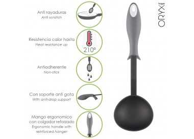 Cucharon Servir Cocina Nylon Con Mango Antigotas Engomado 32 x 9,8 cm.