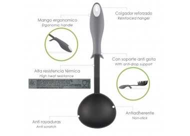 Cucharon Servir Cocina Nylon Con Mango Antigotas Engomado 32 x 9,8 cm.