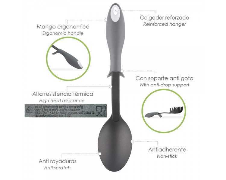Cuchara Servir Cocina Nylon Con Mango Antigotas Engomado 32,5x6cm