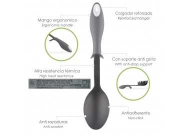 Cuchara Servir Cocina Nylon Con Mango Antigotas Engomado 32,5x6cm