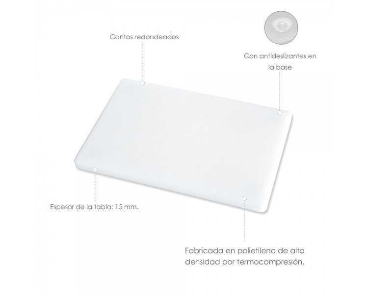 Tabla Cortar Polietileno 30x20x1,5 cm.  Color Blanco