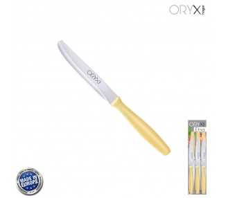 Cuchillo Mesa Etna Hoja Sierra Acero Inoxidable 10 cm. Amarillo (Blister 6 piezas)