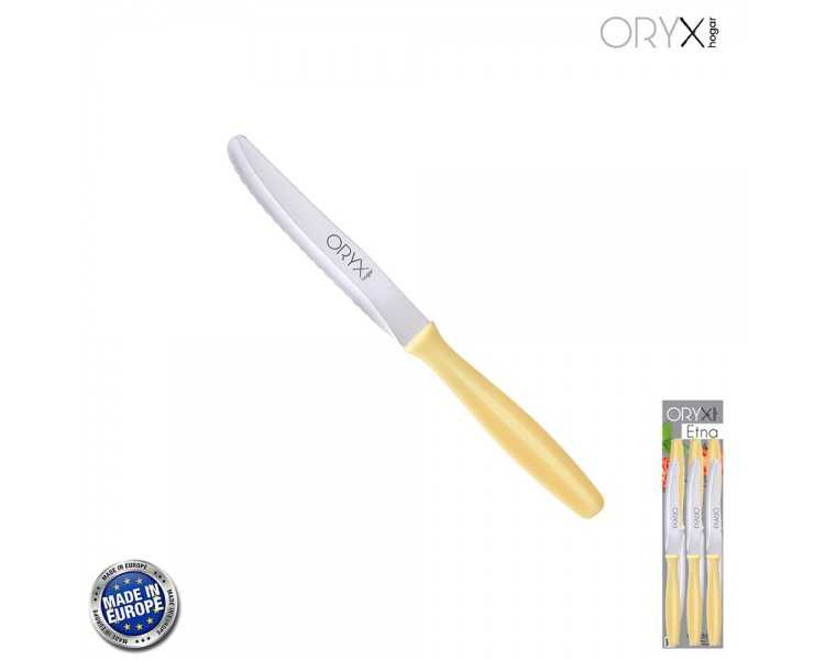 Cuchillo Mesa Etna Hoja Sierra Acero Inoxidable 10 cm. Amarillo (Blister 6 piezas)