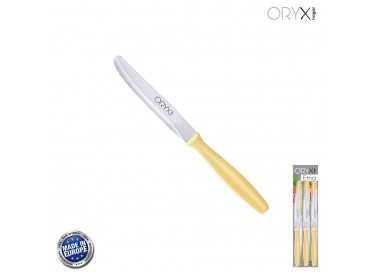 Cuchillo Mesa Etna Hoja Sierra Acero Inoxidable 10 cm. Amarillo (Blister 6 piezas)