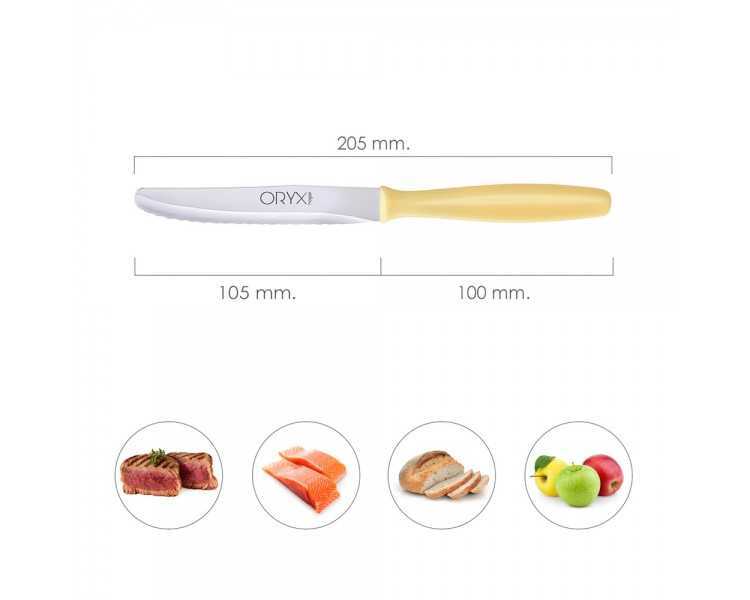 Cuchillo Mesa Etna Hoja Sierra Acero Inoxidable 10 cm. Amarillo (Blister 6 piezas)