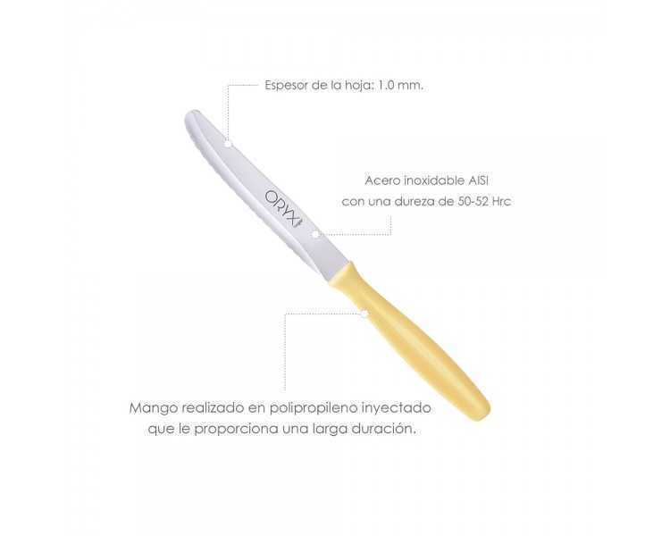 Cuchillo Mesa Etna Hoja Sierra Acero Inoxidable 10 cm. Amarillo (Blister 6 piezas)