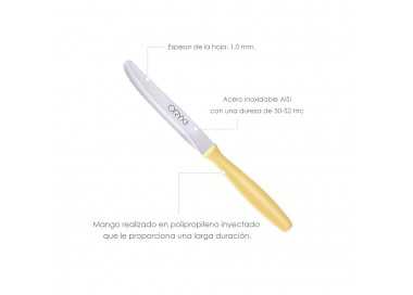 Cuchillo Mesa Etna Hoja Sierra Acero Inoxidable 10 cm. Amarillo (Blister 6 piezas)