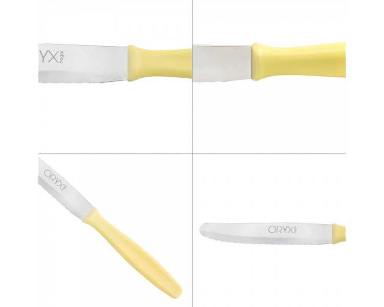 Cuchillo Mesa Etna Hoja Sierra Acero Inoxidable 10 cm. Amarillo (Blister 6 piezas)