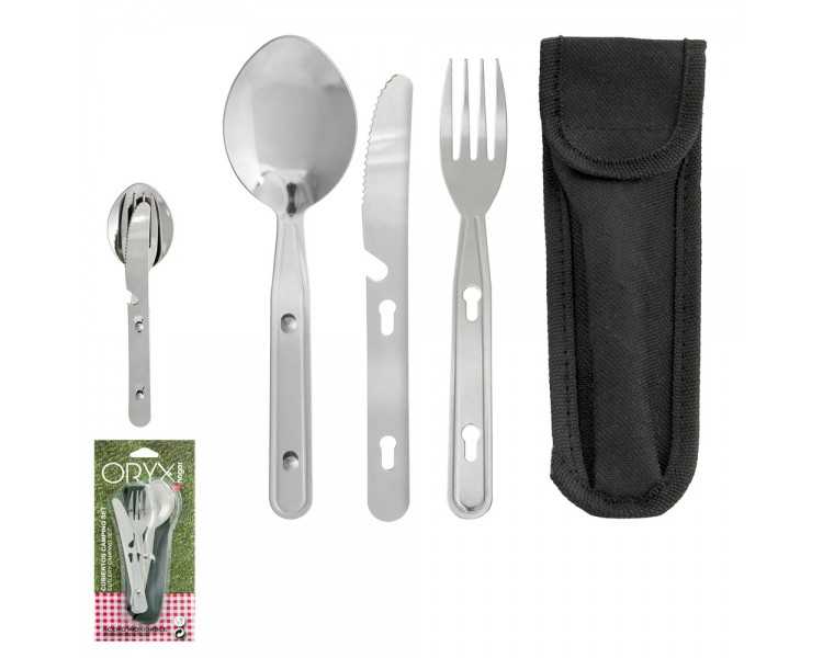 Cubiertos Camping Acero Inoxidable 3 Piezas Con Funda Nylon