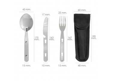 Cubiertos Camping Acero Inoxidable 3 Piezas Con Funda Nylon