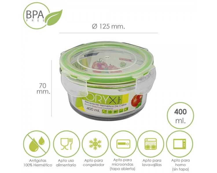 Recipiente Hermetico Cristal Redondo 400 ml. Ø 125 x 7 (alt) cm.