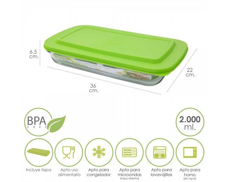 Fuente Cristal Rectangular Con Tapa 2 Litros 36 x 22 x 6.5 (Alt) cm.