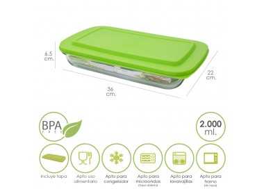 Fuente Cristal Rectangular Con Tapa 2 Litros 36 x 22 x 6.5 (Alt) cm.