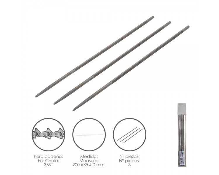 Limas Cadena Motosierra 200 x Ø 4.0 mm. 3/8" LP (Pack 3 Piezas)