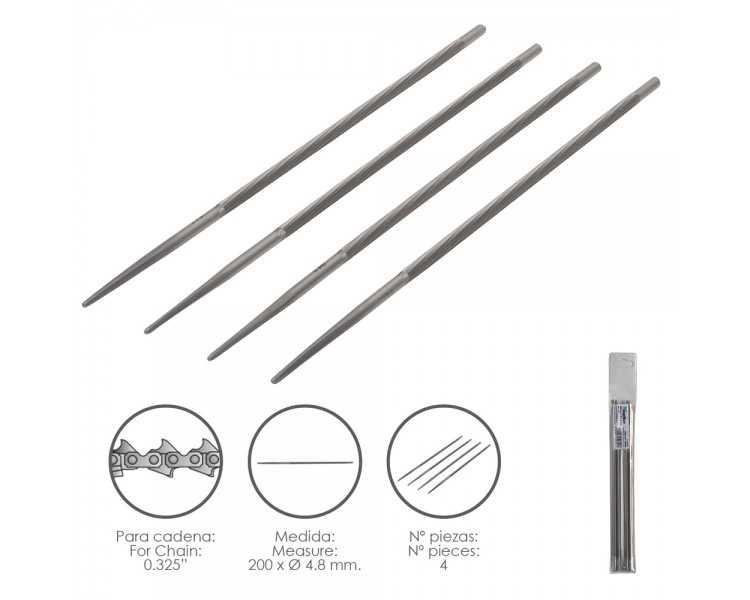 Limas Cadena Motosierra 200 x Ø 4.8 mm. 0.325" (Pack 4 Piezas)
