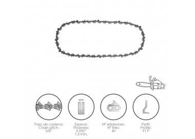Cadena Motosierra 3/8" / 0.050" 1,3 mm. / 40 Eslabones / 91 P