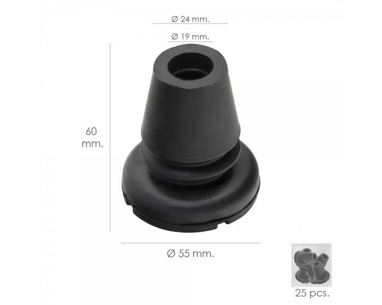 Taco Goma Baston Negro Tubo Ø 19 mm. / Base Ø 55 mm. Tipo Fuelle Bolsa 25 Unidades