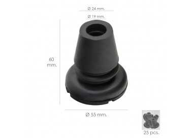 Taco Goma Baston Negro Tubo Ø 19 mm. / Base Ø 55 mm. Tipo Fuelle Bolsa 25 Unidades