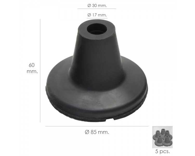 Taco Goma Baston Negro Tubo Ø 19 mm. / Base Ø 85 mm. Tipo Ventosa Bolsa 5 Unidades