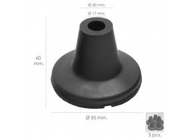 Taco Goma Baston Negro Tubo Ø 19 mm. / Base Ø 85 mm. Tipo Ventosa Bolsa 5 Unidades
