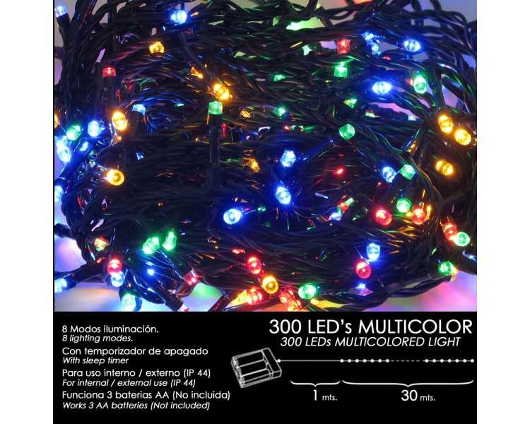Luces Navidad A Pilas 300 Leds Multicolor Interior / Exterior (IP44)