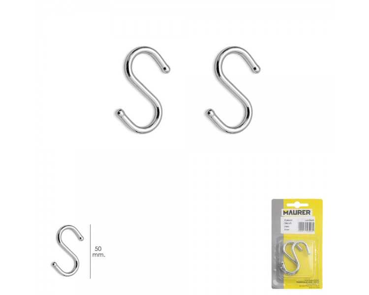Gancho "S" 50 mm Cromado (Blister 2 piezas) Uso Domestico