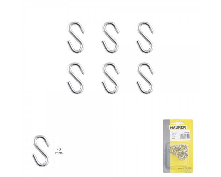 Gancho "S" 40 mm. Zincado (Blister 6 piezas) Uso Domestico