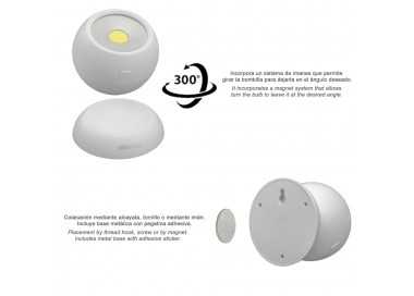 Linterna LED Armario Esfera A Pilas (3 AAA) 120 Lumenes Ajustable 300º Con Iman y Adhesivo.