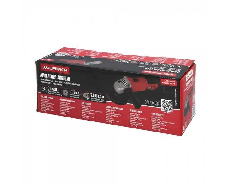 Amoladora Angular 710 Watt. Disco Ø 115 mm. 11.000 R.P.M. Mango 2 Posiciones Eje M14 Protector Disco Ajustable