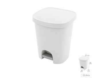 Cubo Basura Con Pedal 25 Litros Plastico Blanco