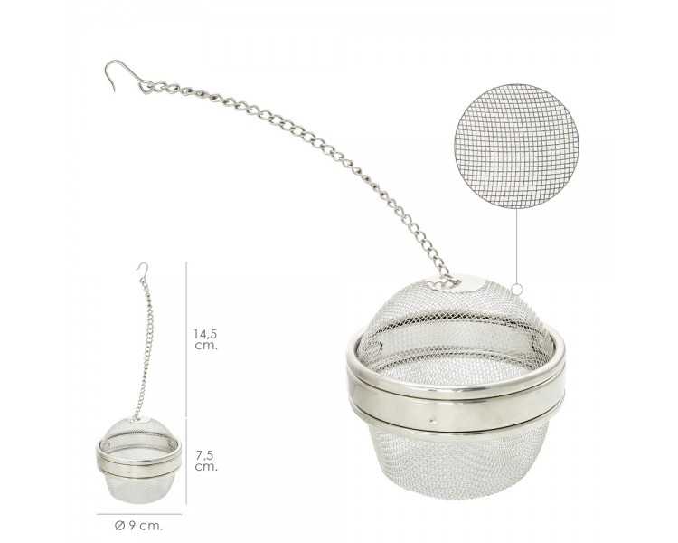 Bola Malla Para Especias / Te  / Legumbres Acero Inoxidable Ø 9 cm. Con Cadena
