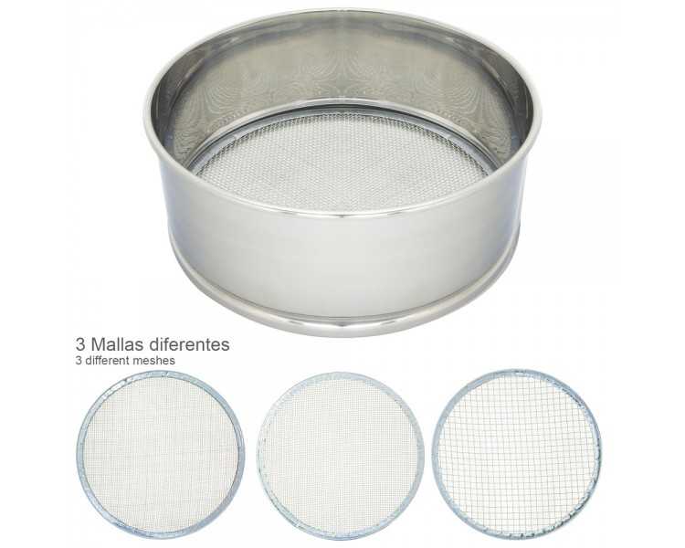 Harinero Tamizador Acero Inoxidable Ø 20 cm. Con 3 Mallas Intercambiables