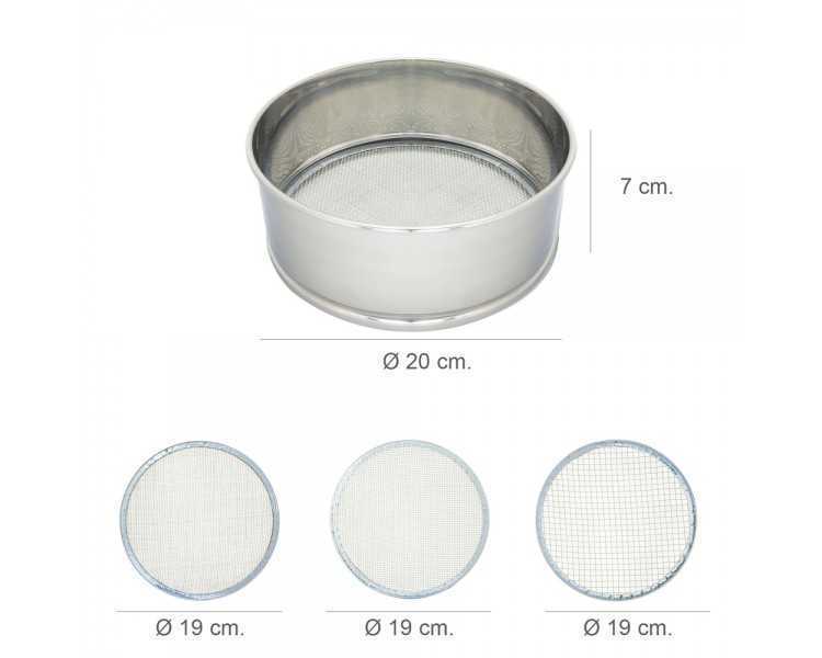 Harinero Tamizador Acero Inoxidable Ø 20 cm. Con 3 Mallas Intercambiables