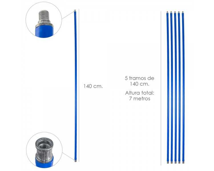 Mastil Deshollinador 5 tramos de 140 cm. (7 metros  x Ø 20 mm.)