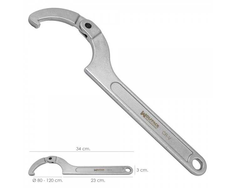 Llave De Gancho Articulada Para Tuberias Ø 80 a 120 mm.
