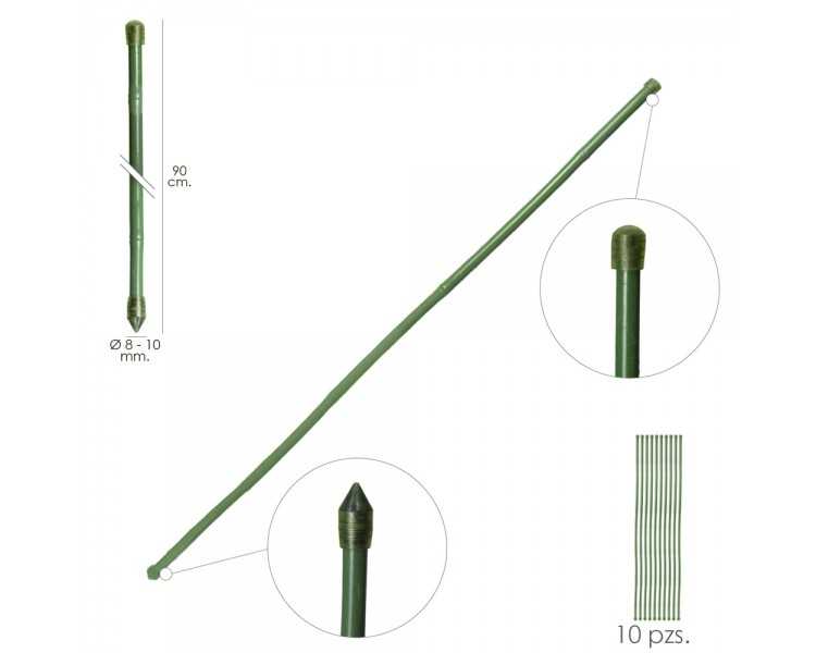 Tutor Varilla Bambú Plastificado Ø  8  - 10 mm. x  90 cm. (Paquete 10 Unidades)