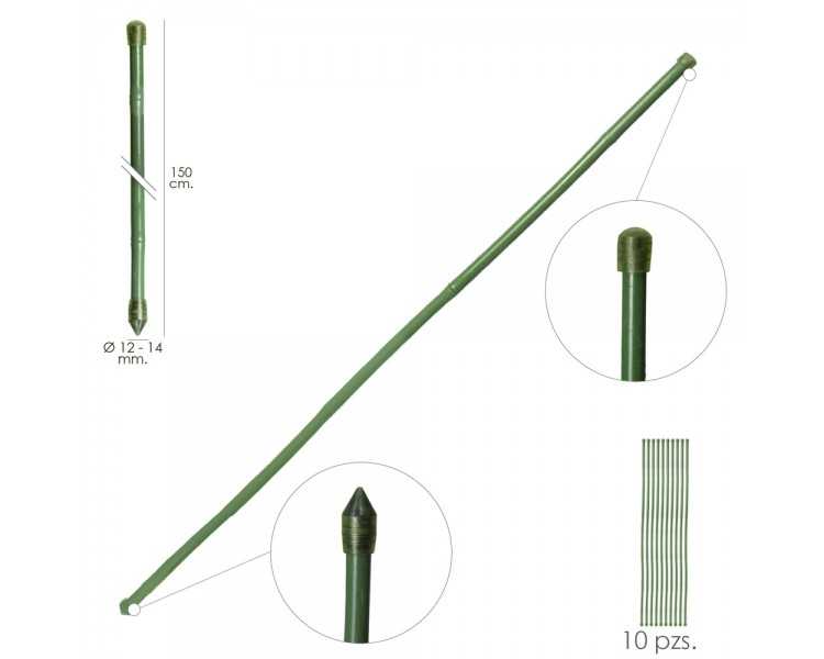 Tutor Varilla Bambú Plastificado Ø 12  - 14 mm. x   150 cm. (Paquete 10 Unidades)