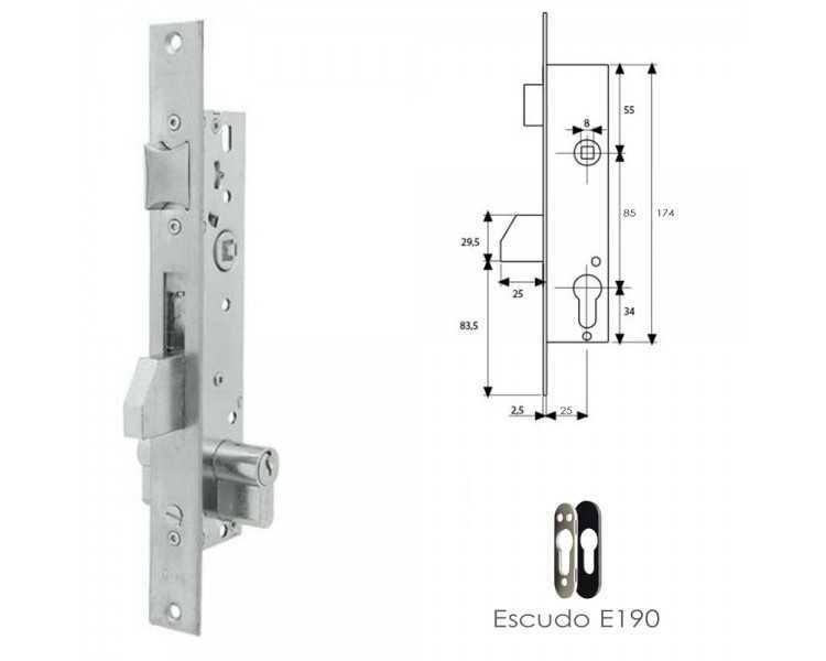 Cerradura Tesa 2210/25/3NI Con Escudo de Seguridad E190 Con Sistema Antipalanqueta
